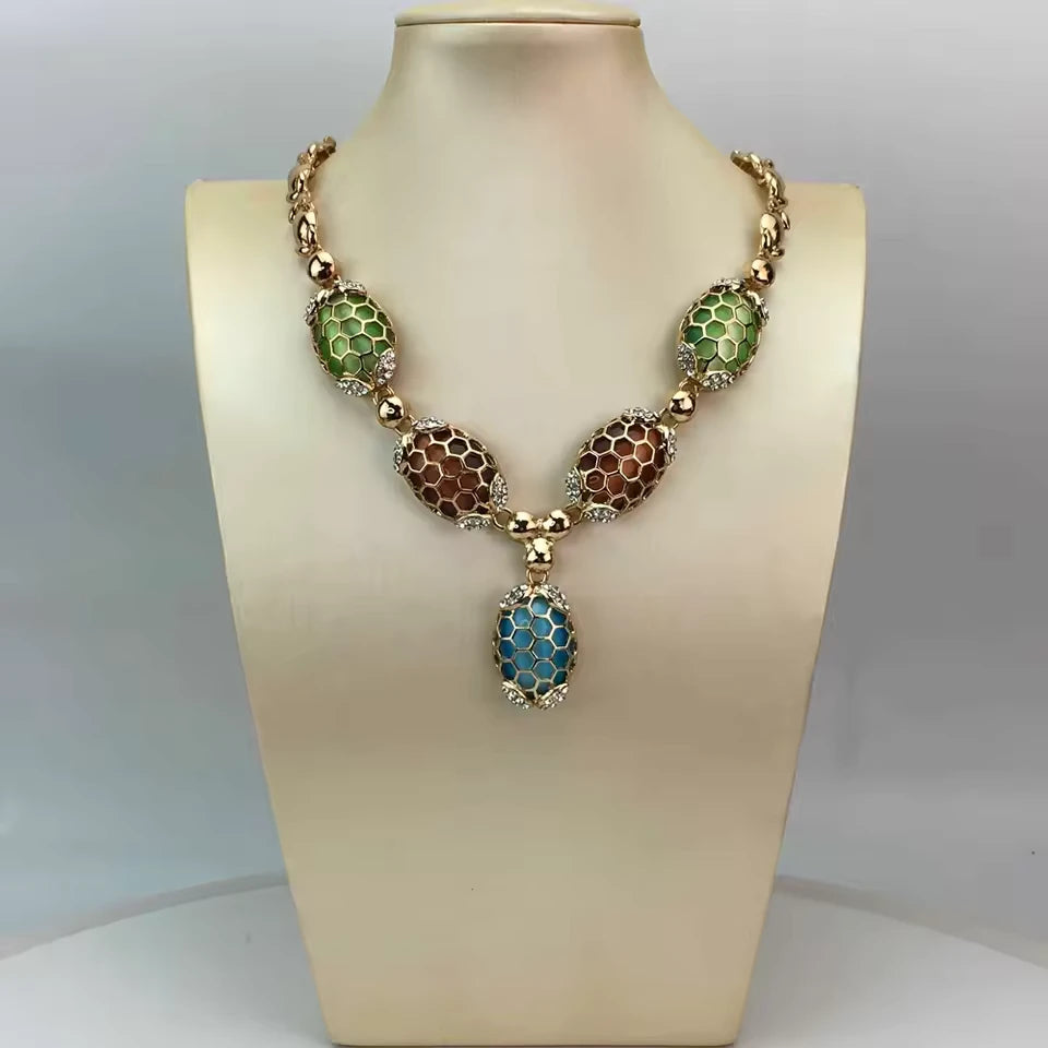 SPC010 Fashion Trendy Women Jewelry Set Gold-Plated Beads Necklace Earrings Bracelet Ring Sets (3)