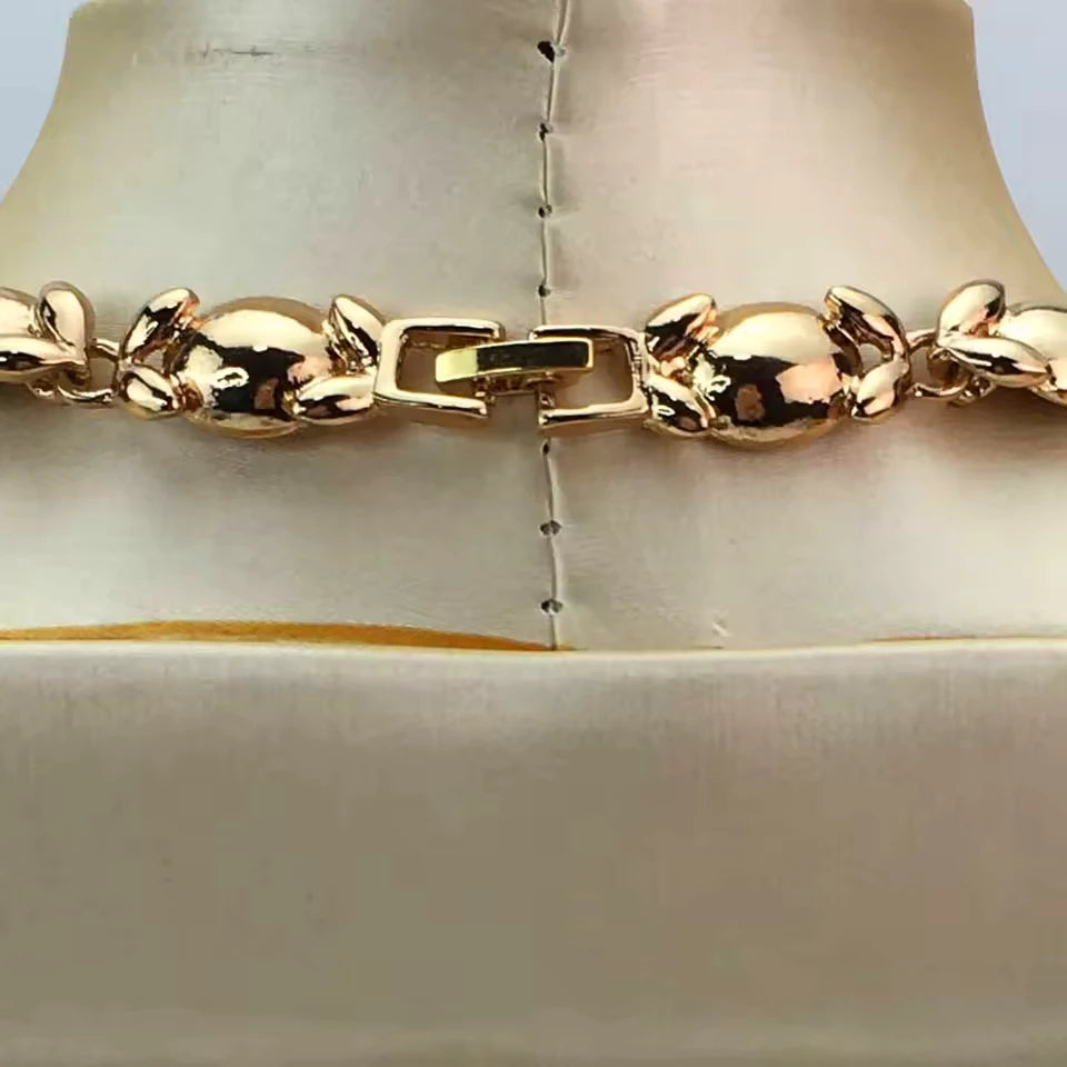 SPC010 Fashion Trendy Women Jewelry Set Gold-Plated Beads Necklace Earrings Bracelet Ring Sets (4)
