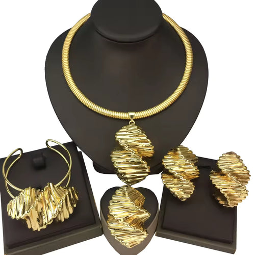 SPC015 New Trendy Brazilian Gold-Plated Bridal Big Flower Women Jewelry Set