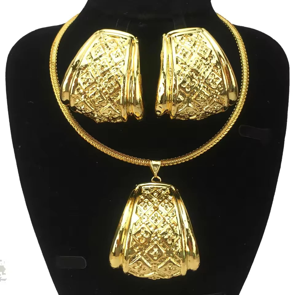 SPC016 Fashion Italian Dubai Gold Plated Light Weight Jewelry Set (2)