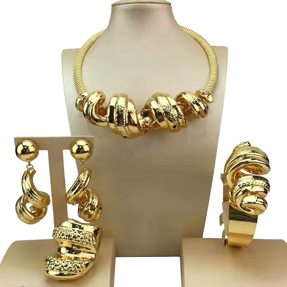 SPC018 Fashion Italian Dubai Gold Plated Light Weight Flower Model Jewelry Set (2)