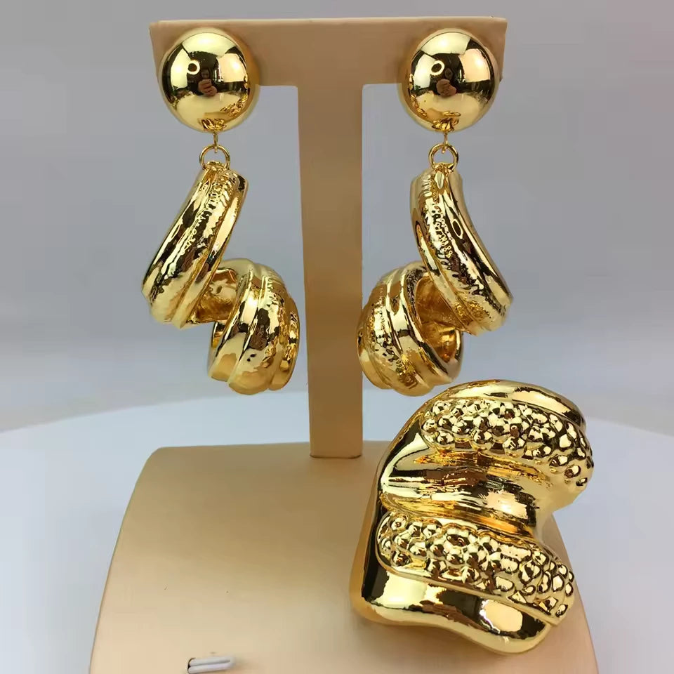 SPC018 Fashion Italian Dubai Gold Plated Light Weight Flower Model Jewelry Set (5)