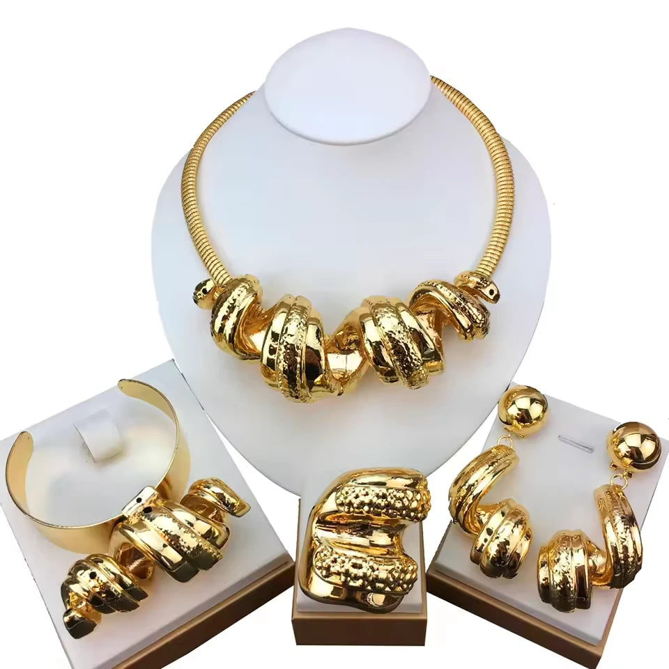 SPC018 Fashion Italian Dubai Gold Plated Light Weight Flower Model Jewelry Set
