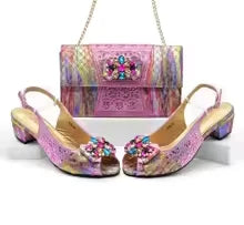 SPSH2006 - Pink Italian Shoe & Bag Set | Rhinestone Bridal Pumps