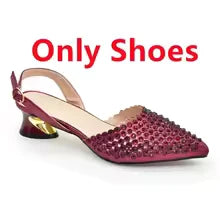 SPSH2007 - Italian Mid-Heel Shoe & Bag Set | Rhinestone Party Pumps (Size 43)