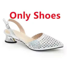 SPSH2007 - Italian Mid-Heel Shoe & Bag Set | Rhinestone Party Pumps (Size 43)