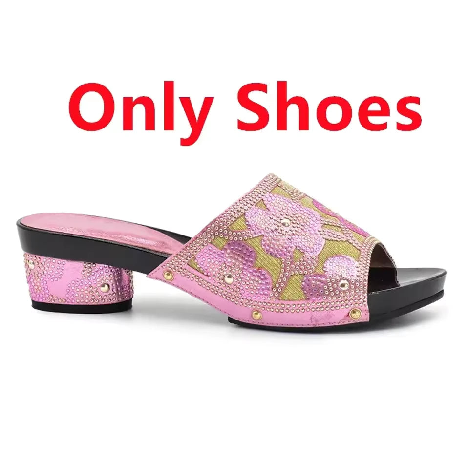 SPSH2033 - 2026 Italian Luxury Series | Rhinestone African Wedding Shoe & Bag Set