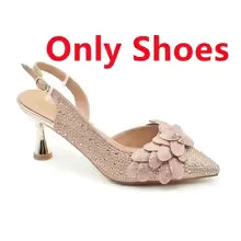SPSH2041 - Luxury Pointed Toe Italian Set | Rhinestone High Heel & Matching Bag
