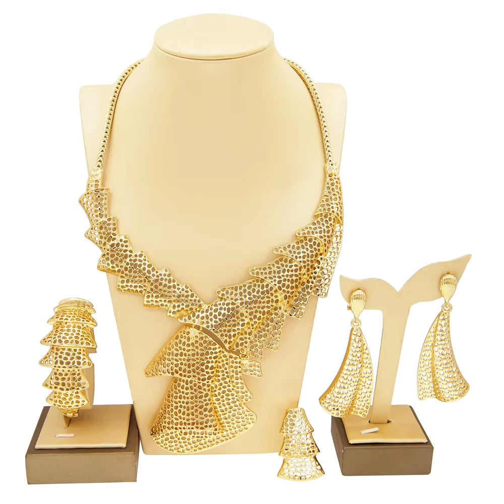 SPC021 Dubai Gold Plated Personality Necklace Hollow Layer Design Set