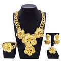 SPC025 Gold Flower Pendant Luxury Wedding Bijoux Gold Plated Earrings Ring Set