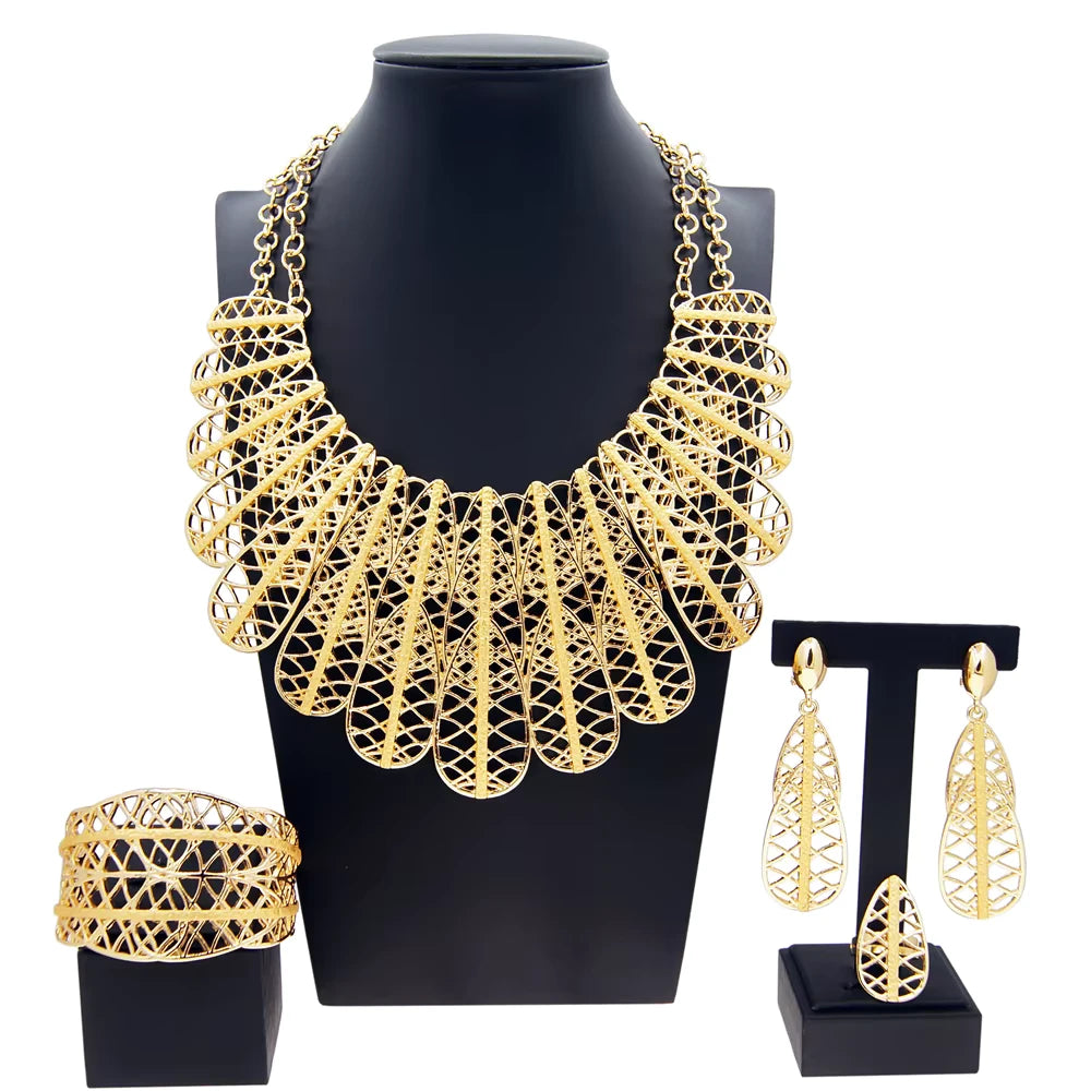 SPC026 Feather Designer Style Open Bracelet Earrings Set