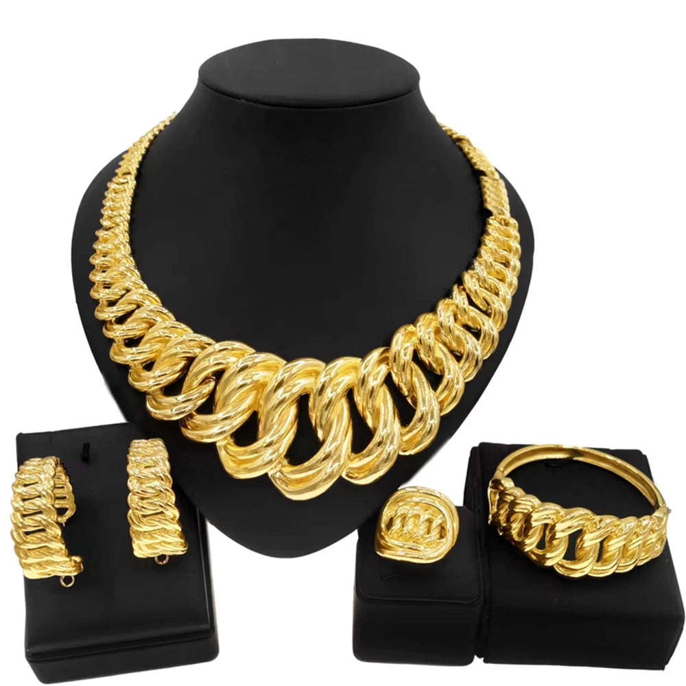 SPC028 Gold Plated Pendant Wedding Party Earring Ring Set