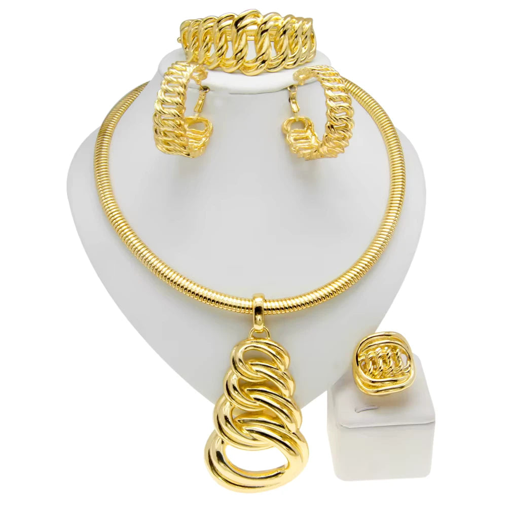 SPC031 Gold Plated Choker Pendant Big Earrings Necklace Earrings Set