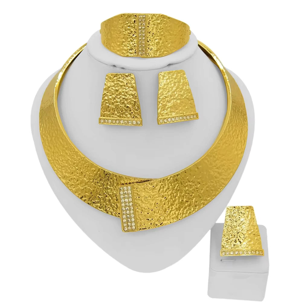 SPC032 Gold Plated Round Choke Simple Fashion Earrings Ring Bracelet Set