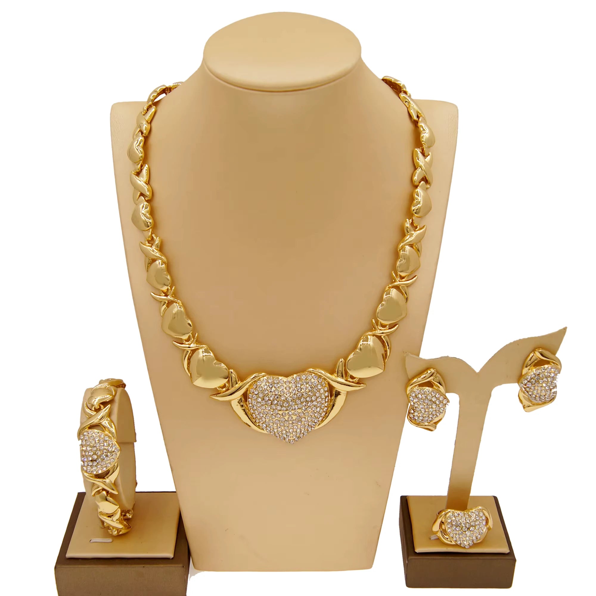SPC034 Gold Plated Heart Necklaces Earrings Jewelry Sets (2)