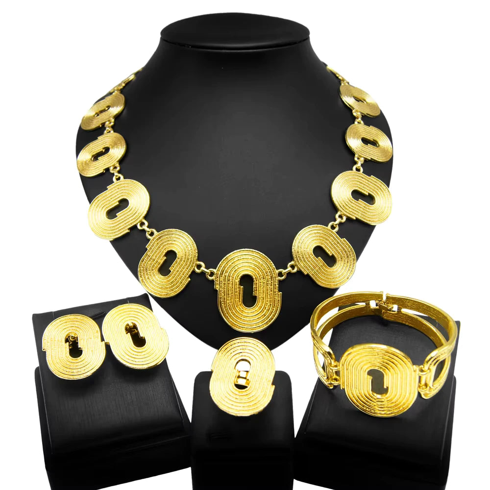 SPC035 Gold Plated Heart Necklaces Earrings Jewelry Sets