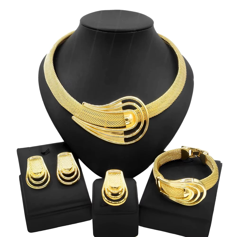 SPC037 Gold Plated Delicate Pendant Banquet Earrings Bracelet Ring Set