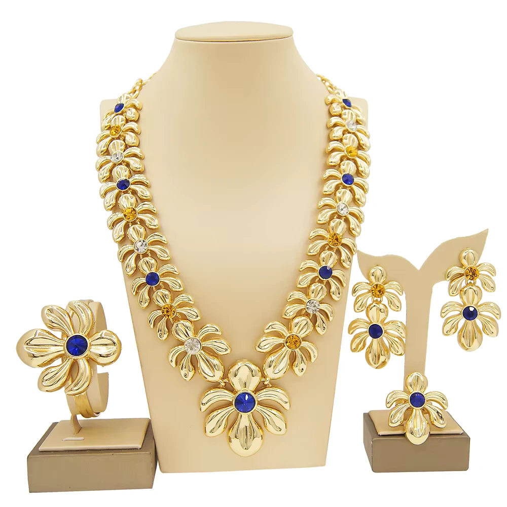 SPC038 Gold Plated Colorful Created Stone Necklace Jewelry Set