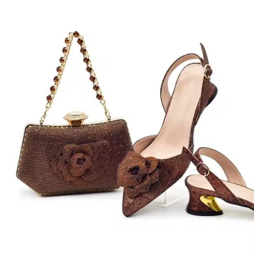 SPSH2005 - Luxury Italian Bridal Set | Rhinestone Shoes & Matching Bag
