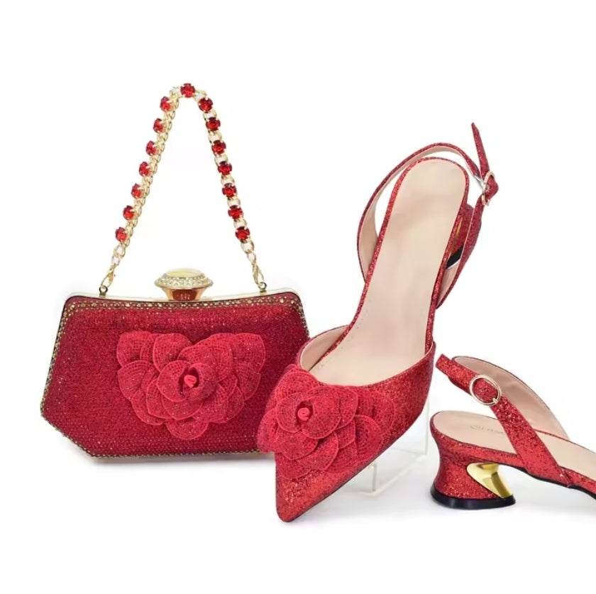 SPSH2005 - Luxury Italian Bridal Set | Rhinestone Shoes & Matching Bag
