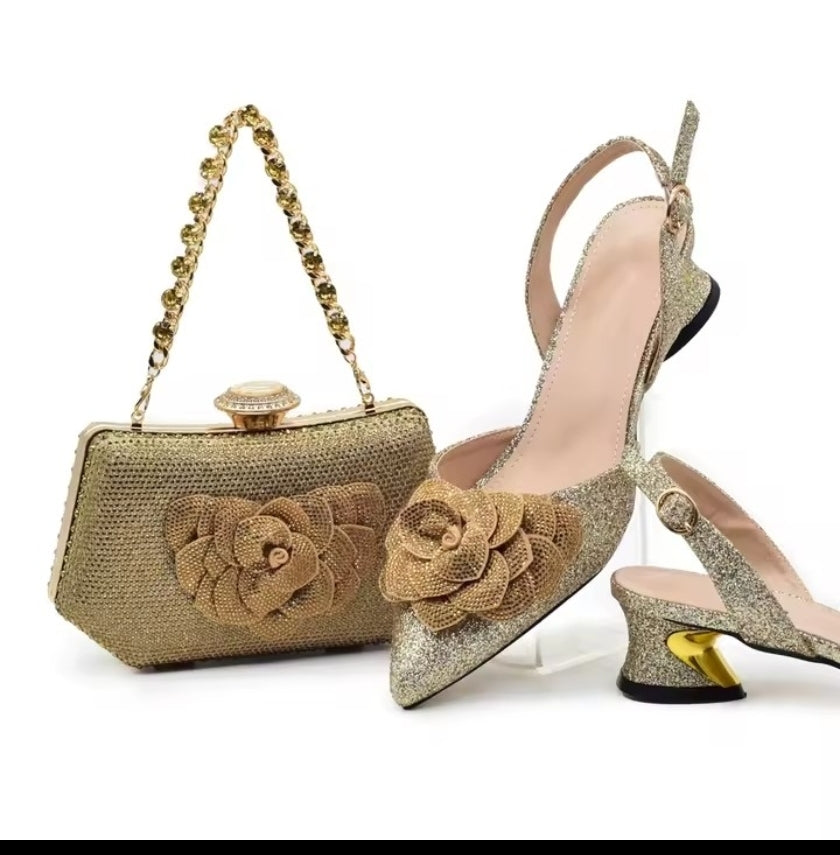 SPSH2005 - Luxury Italian Bridal Set | Rhinestone Shoes & Matching Bag