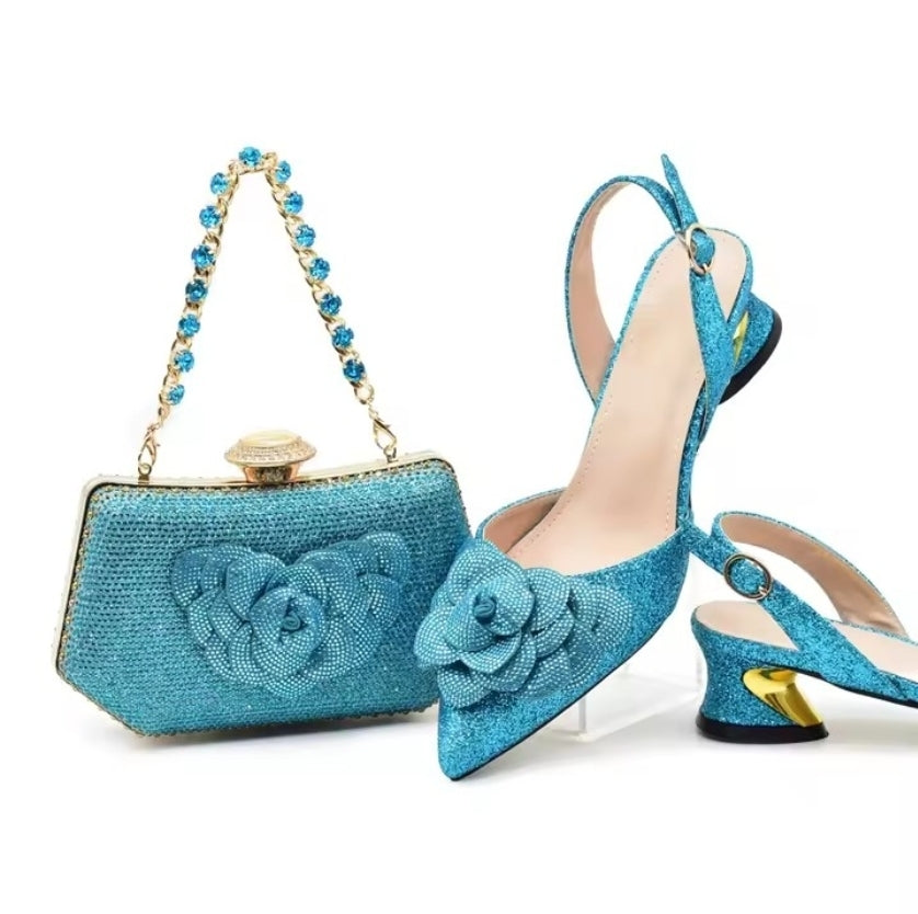 SPSH2005 - Luxury Italian Bridal Set | Rhinestone Shoes & Matching Bag