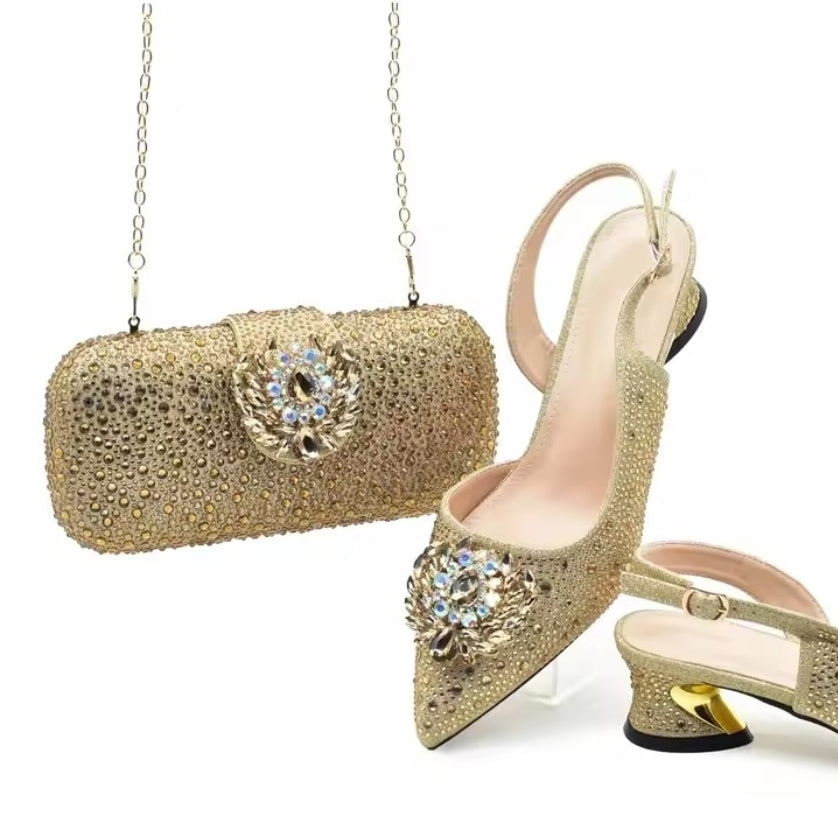 SPSH2011 - Italian Evening Shoe & Bag Set | Luxury Rhinestone Party Pumps