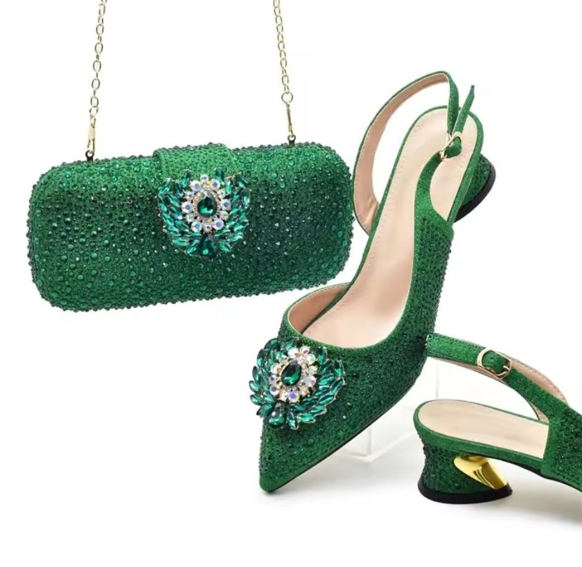 SPSH2011 - Italian Evening Shoe & Bag Set | Luxury Rhinestone Party Pumps