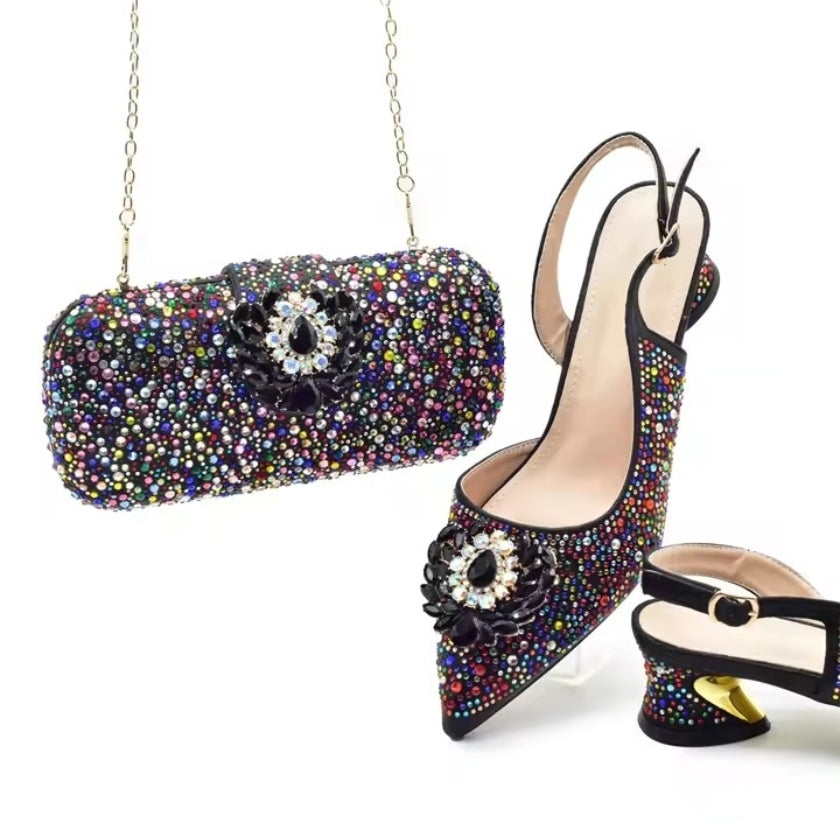 SPSH2011 - Italian Evening Shoe & Bag Set | Luxury Rhinestone Party Pumps