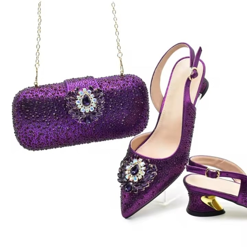 SPSH2011 - Italian Evening Shoe & Bag Set | Luxury Rhinestone Party Pumps