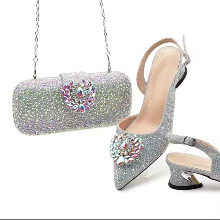 SPSH2011 - Italian Evening Shoe & Bag Set | Luxury Rhinestone Party Pumps