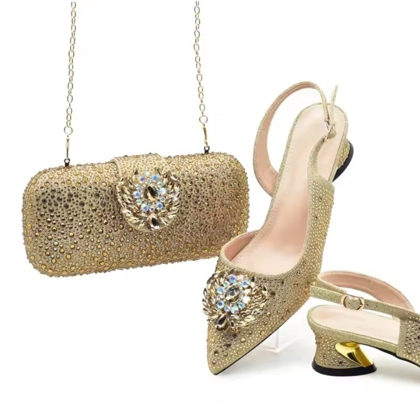 SPSH2011 - Italian Evening Shoe & Bag Set | Luxury Rhinestone Party Pumps