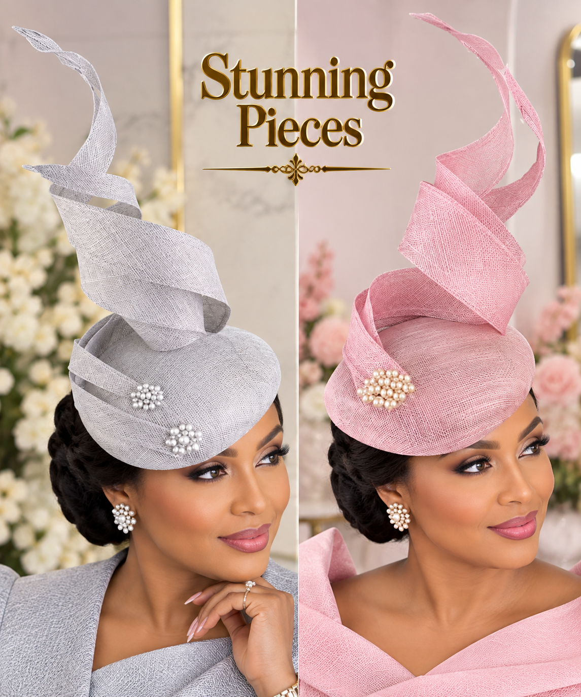 Yellow sculptural fascinator with pearl cluster accents