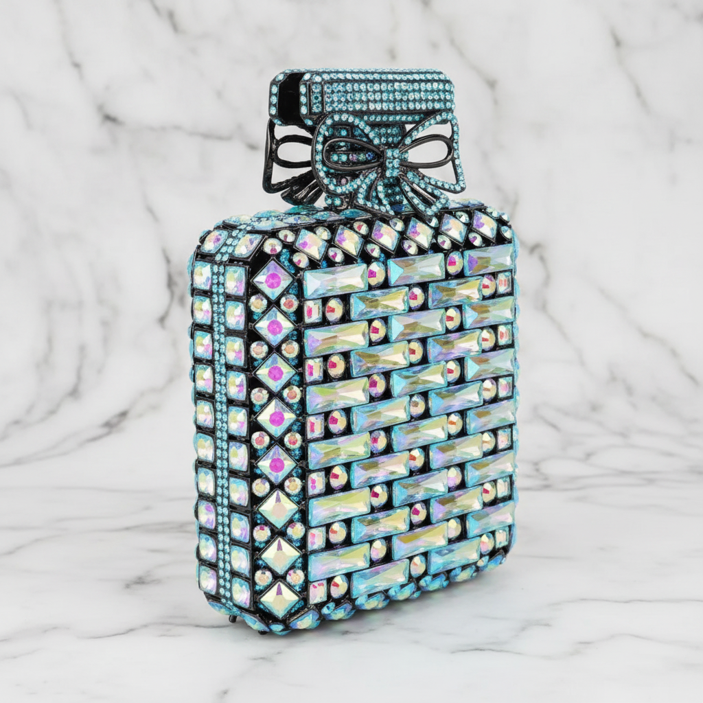 Iridescent Crystal Perfume Bottle Evening Bag