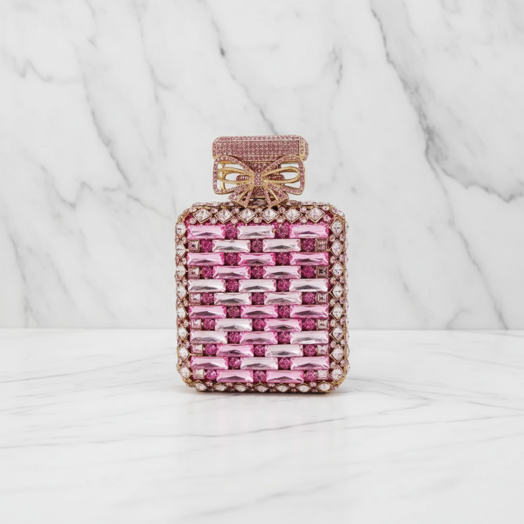 Magenta Crystal Perfume Bottle Evening Bag
