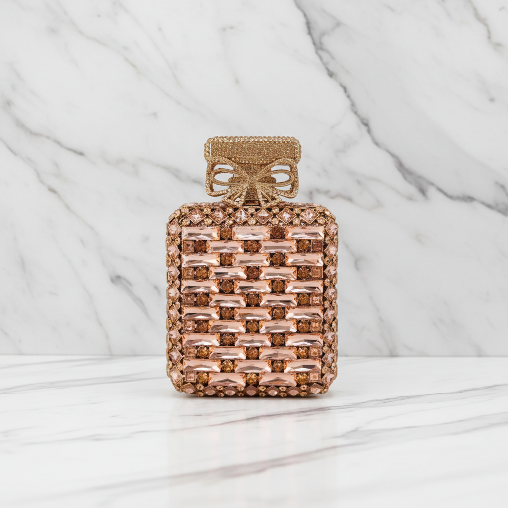 Pink Crystal Perfume Bottle Evening Bag